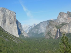 El Capitan left Half Dome, back center Bridalveil falls, right 