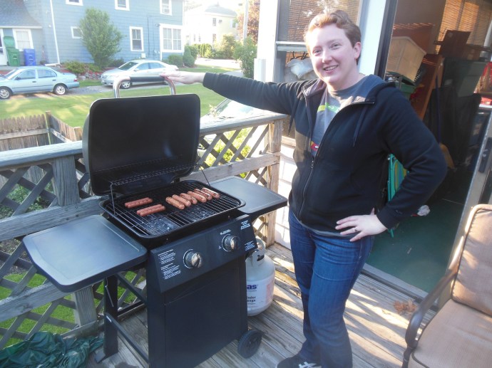 Deb safely at the grill 