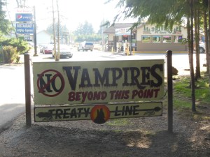 Twilight sign at restaurant 