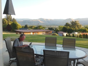 Working hard on this  post, Cascade Mtns and Columbia River in background 