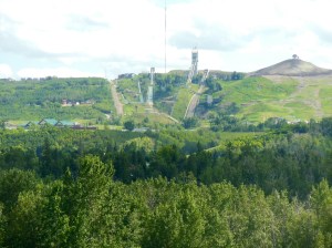 Calgary Olympic Park from park across the Bow River