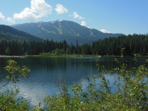 Lost lake with ski slopes in background 