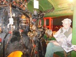 Engineer and his locomotive, Revelstoke train museum 