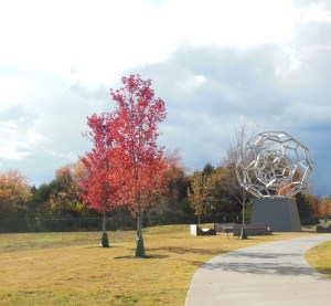 "buckeyball" sculpture at Crystal Bridges 