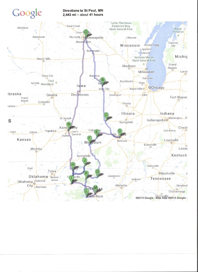 The Ozarks Trip map