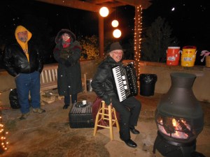 Santa Fe Botanical Garden accordion player with Bernie and Tony 