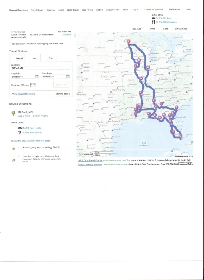 Basic trip outline for Deep South Trip; March - April 2014 