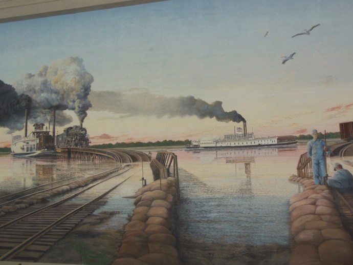 Trains were ferried across the river before  bridges were built across the Mississippi