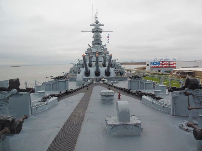 A view from  the bow of the boat.