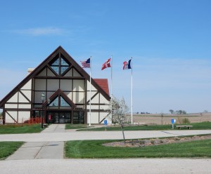 Danish American museum with two original street lights from Copenhagen out front