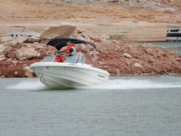 Lou and Joyce returning from Antelope Point marina Sunday