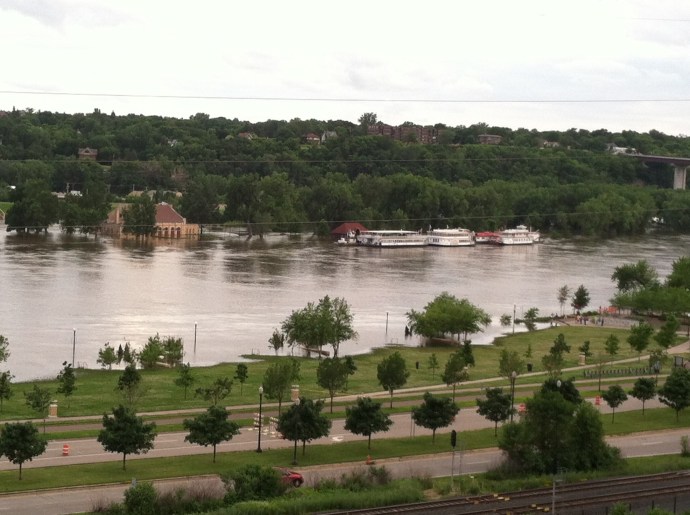 Harriet Island Pavilion under water-two weeks ago Ed was there for a naturalization ceremony