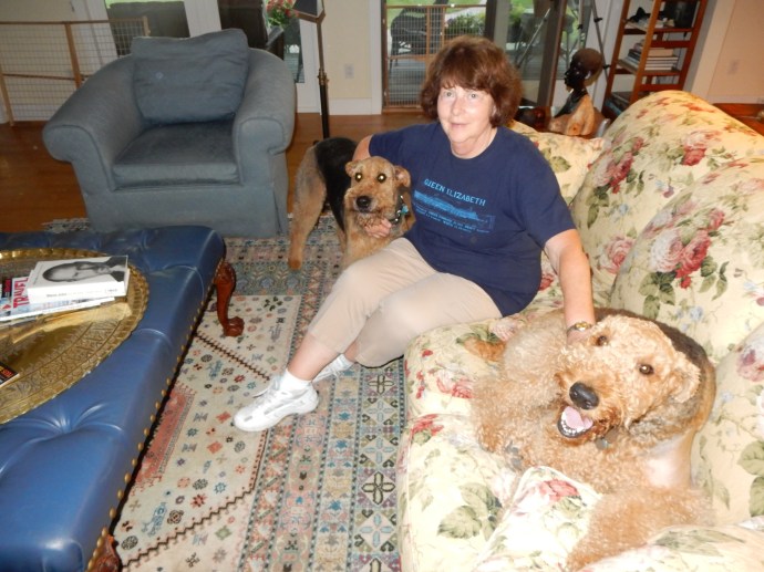 Mary and her two Airedales