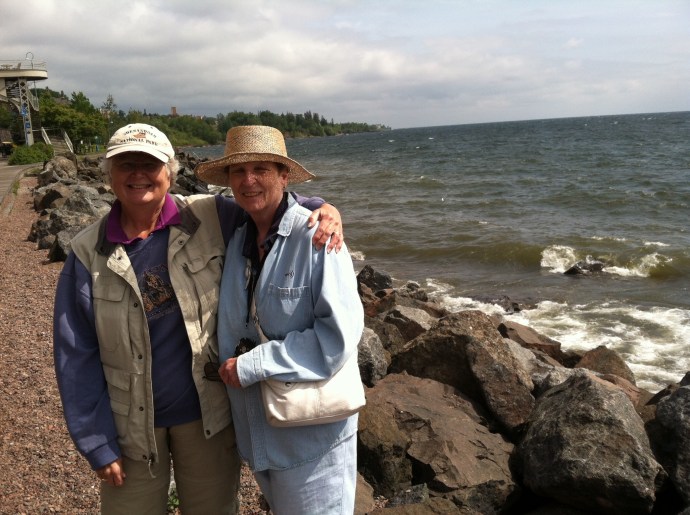 Chris and Kathy walking along Lake Superior