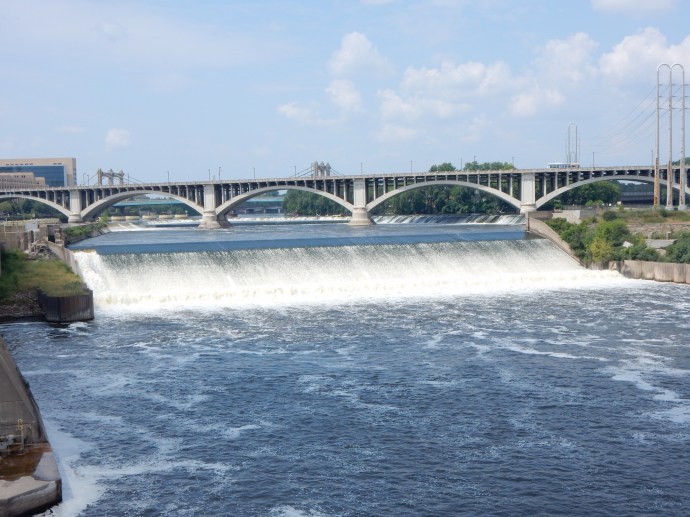 St. Anthony falls area today at non-flood and with water not diverted for mills