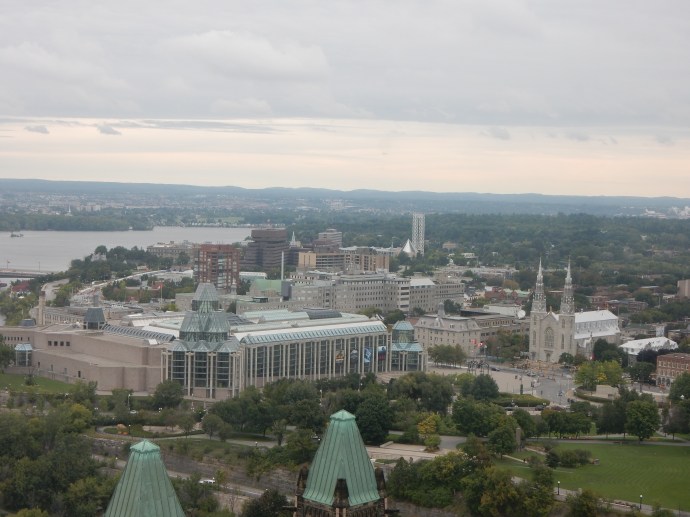 View from Peace Tower, Notre Dame Cathedral is twin spires at right center