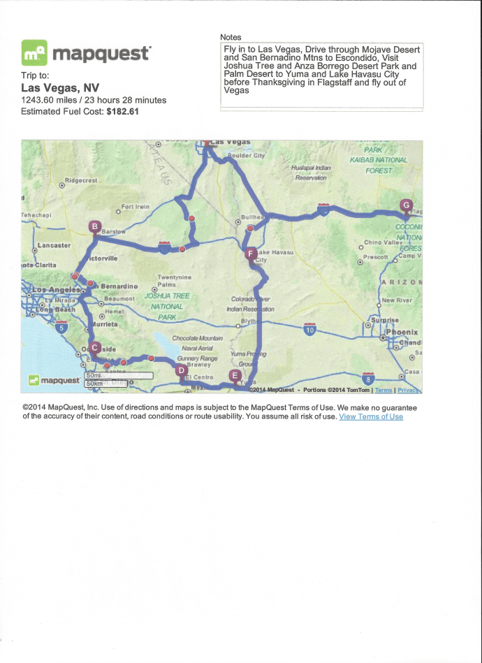 Map of Trip Seven 2014 