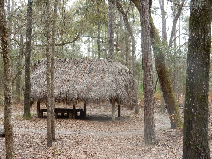 Replica of a chickee hut used by the Seminole Indians when they were pushed into the woods and swamps during the Seminole Wars