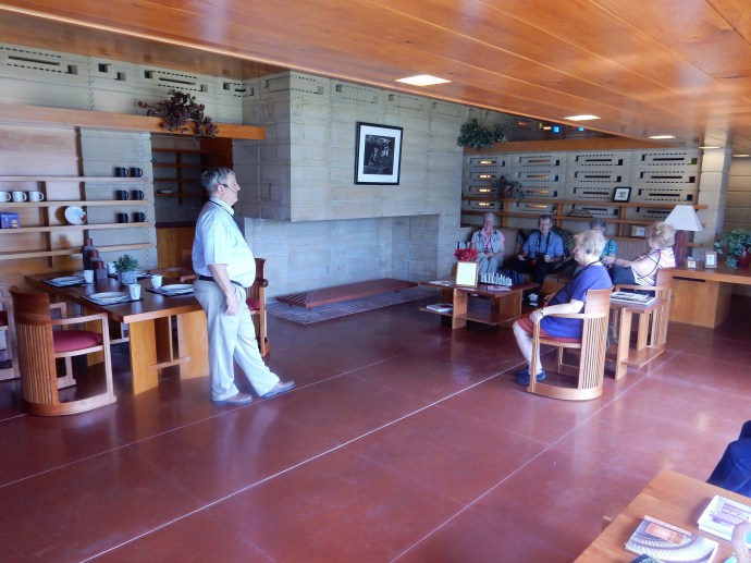 Interior and furnishings designed by Wright but just completed in Usonian House