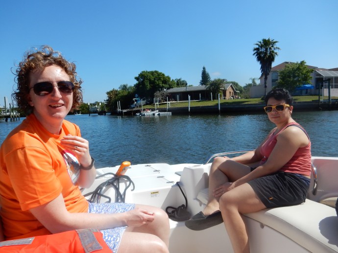Sarah and Sarah on the boat