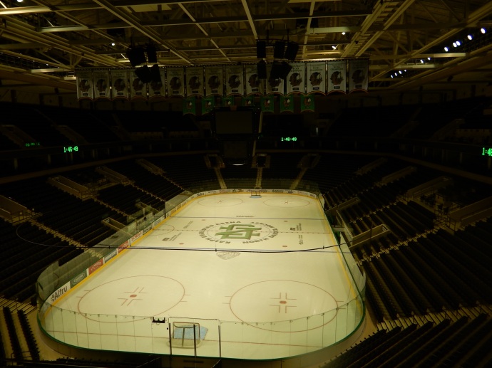 The University of North Dakota Ralph Engelstad Arena ice rink.