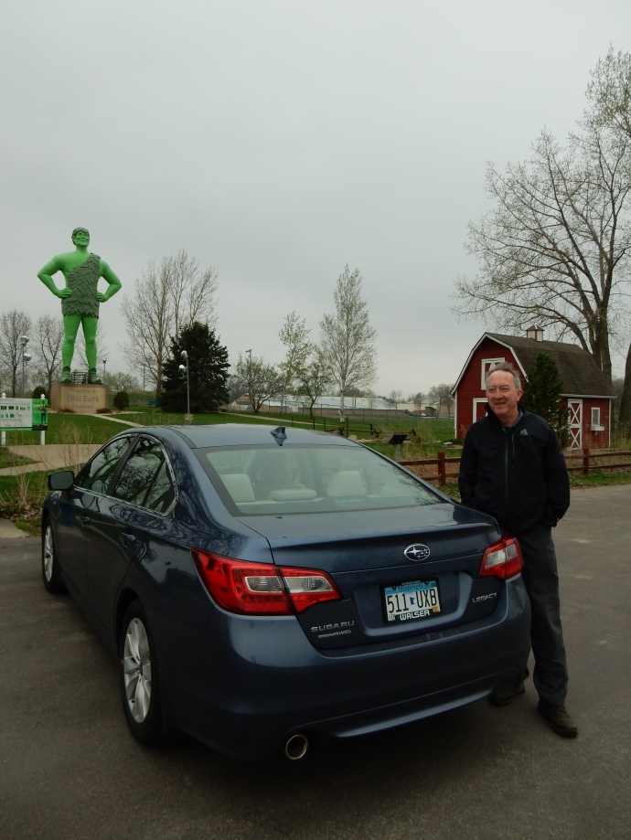 The Jolly Green Giant, Ed and our new Subaru Legacy that replaced our 2001 Saturn