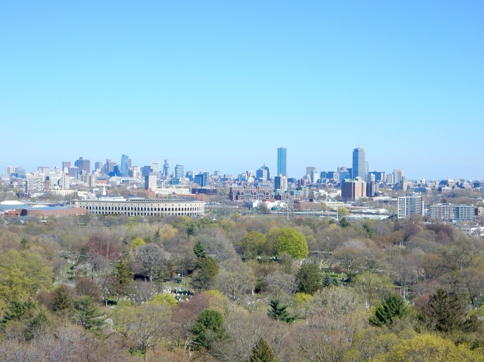 Boston skyline from Washington Tower at Mt. Auburn Cemetery
