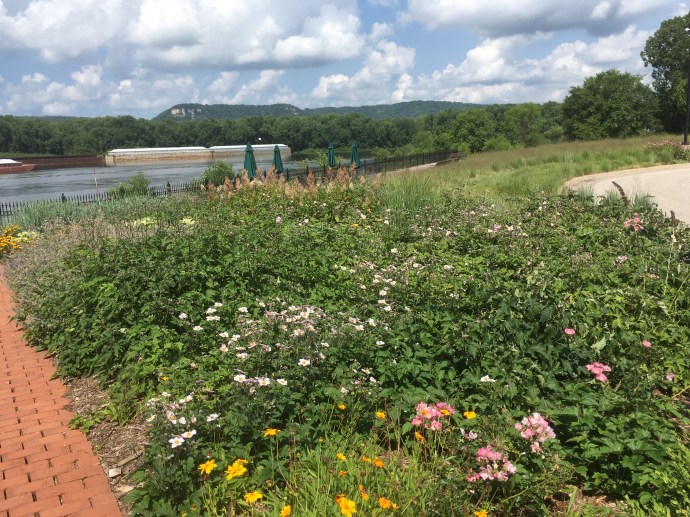Viewing barges on the Mississippi River from the Minnesota Marine Art Museum