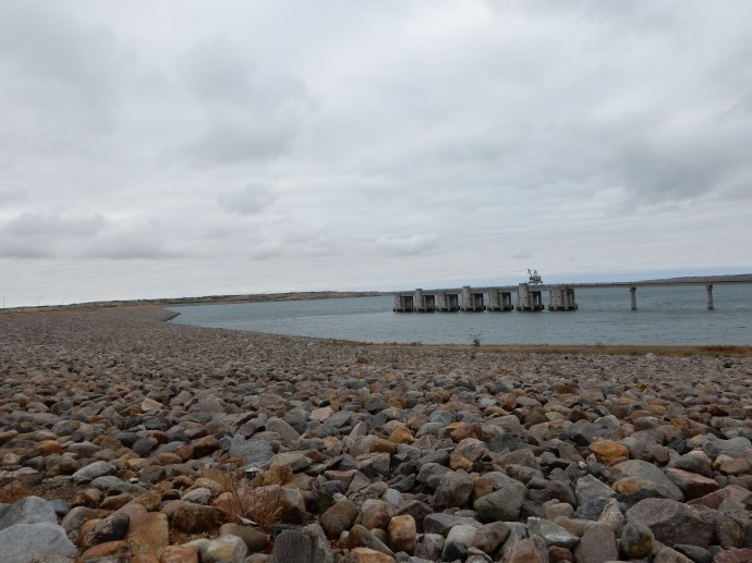 Looking at the hydropower intake gates at Oahe Dam